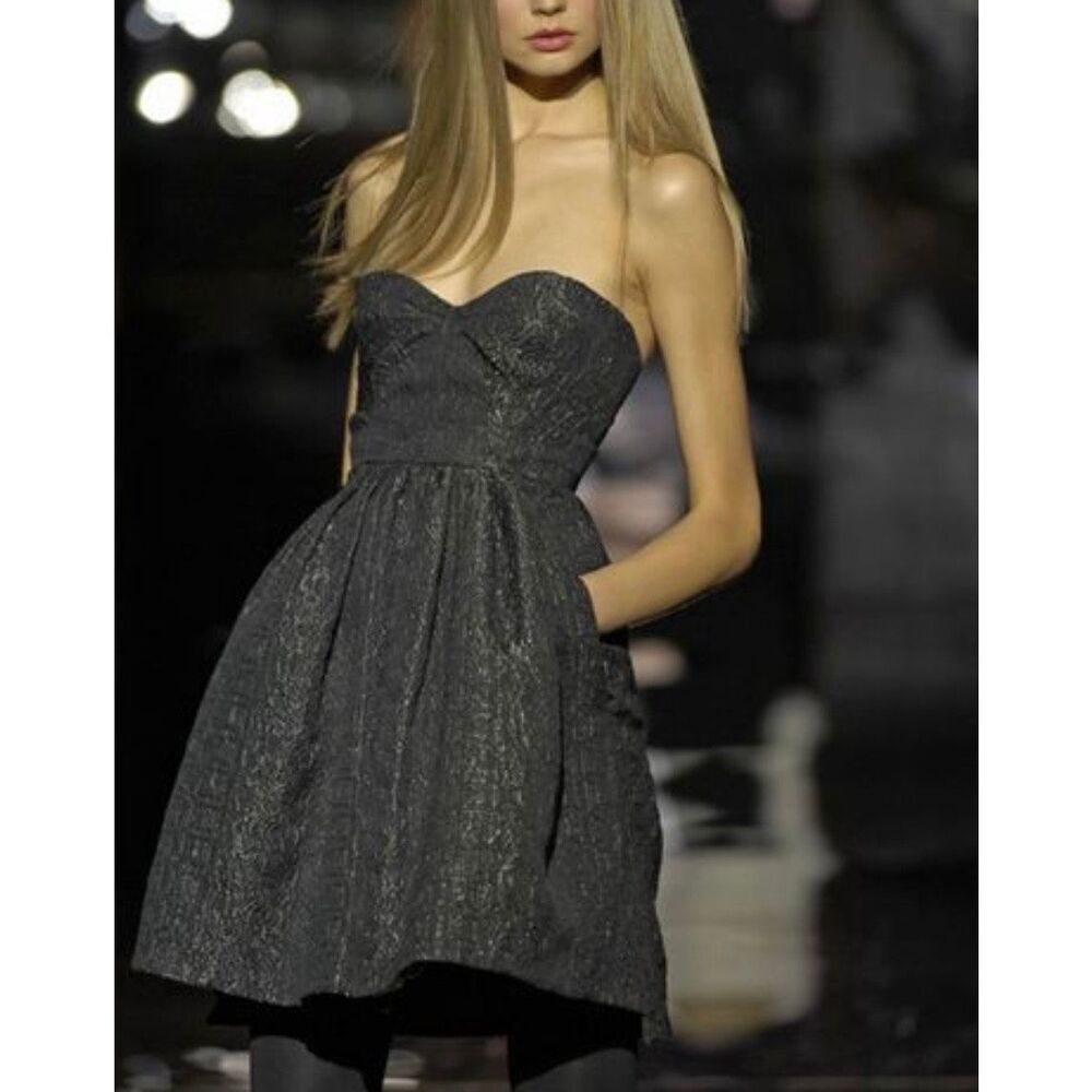 NWT Zac Posen Strapless Jacquard Floral Black Dress Women's Size 0